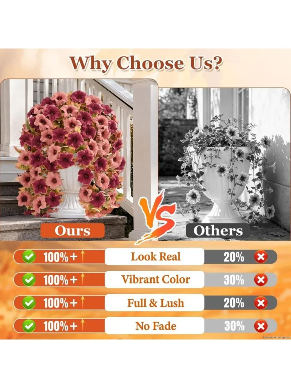 8 Pcs UV Resistant Artificial Mums for Outdoors - Mixed Brown Floral Decor